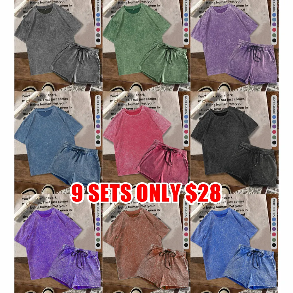 Women's 2-Piece Summer Set – Fitted Cotton Tee & Denim-Print Shorts