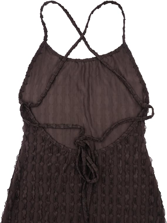 Women’s Solid Criss Cross Backless Cami Maxi Dress with Frill Trim