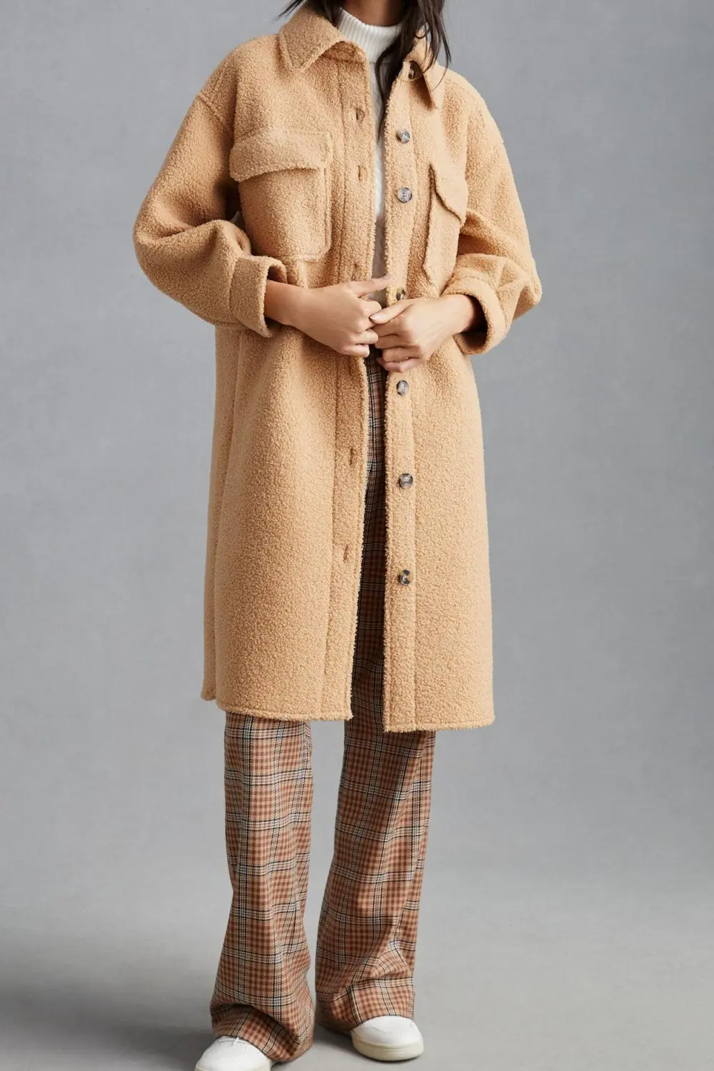 Beige Oversized Shirt Jacket