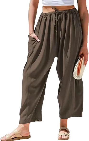 TARSE Women's Linen Wide Leg Pants – Casual Loose-Fit Palazzo Harem Pants with Pockets for Summer Beach Outfits