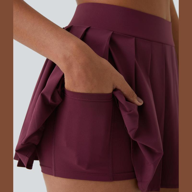 High-Waisted Pleated 2-in-1 Active Mini Skirt with Shorts