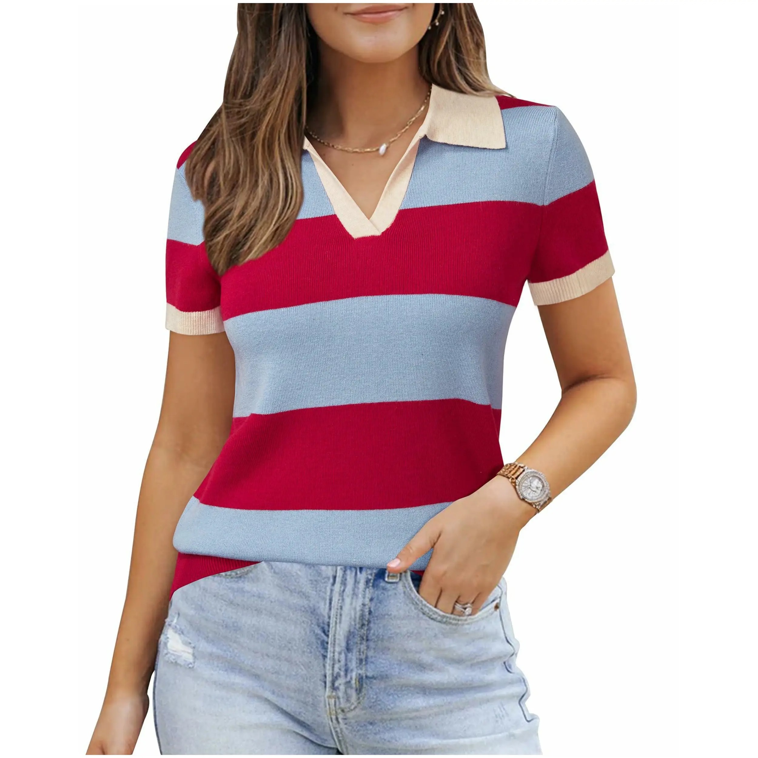 🧶🧶🧶Women's Short Sleeve Wool Blend Polo Sweater
