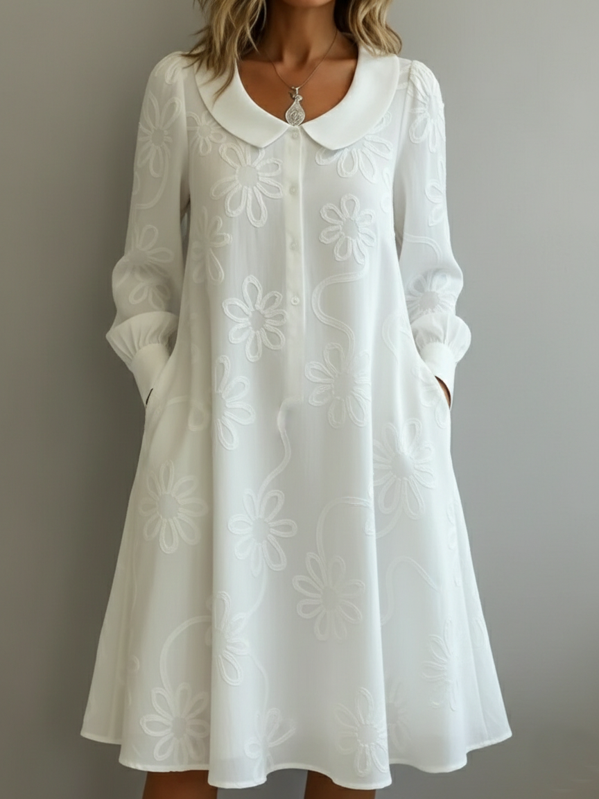 Vintage Peter Pan Collar Embroidered Floral Dress