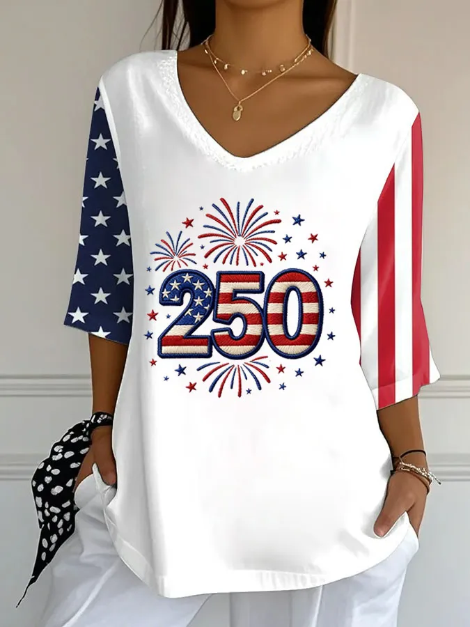 Women'S Independence Day 250Th Anniversary Printed Short Sleeves