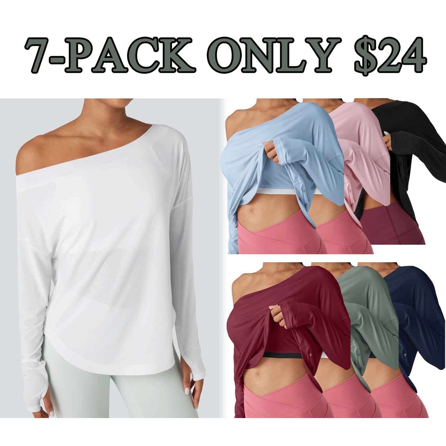 Women’s One-Shoulder Long Sleeve Yoga Top with Built-In Bra