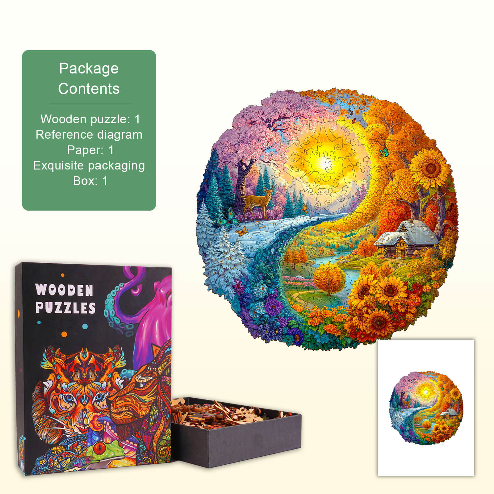 Yin Yang Autumn Winter Wooden Jigsaw Puzzle