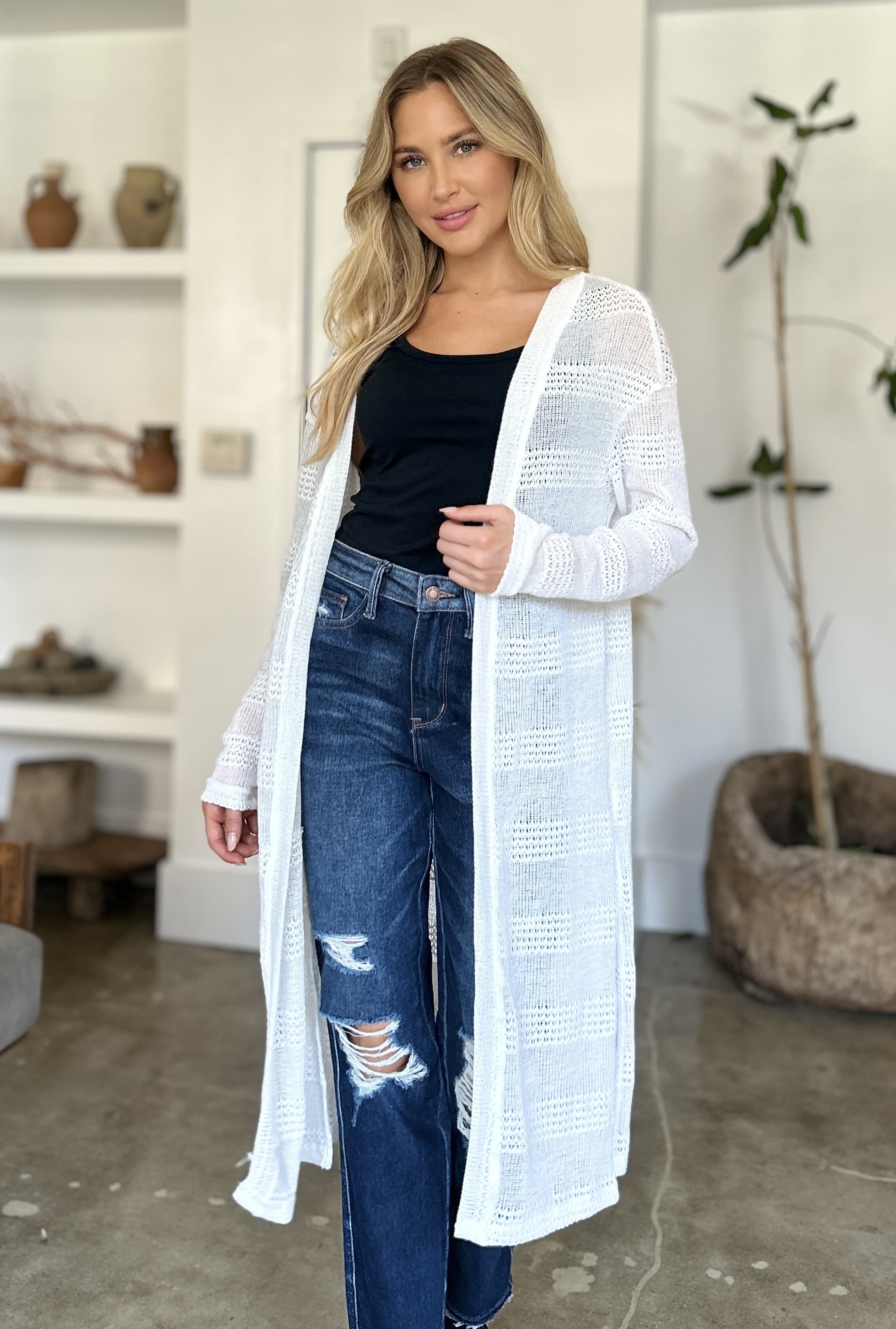 Full Size Open Front Longline Cardigan