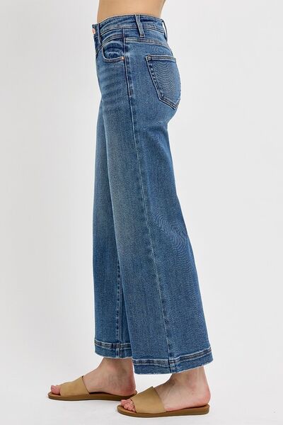 Full Size High Rise Crop Wide Leg Front Yoke Detail Jeans
