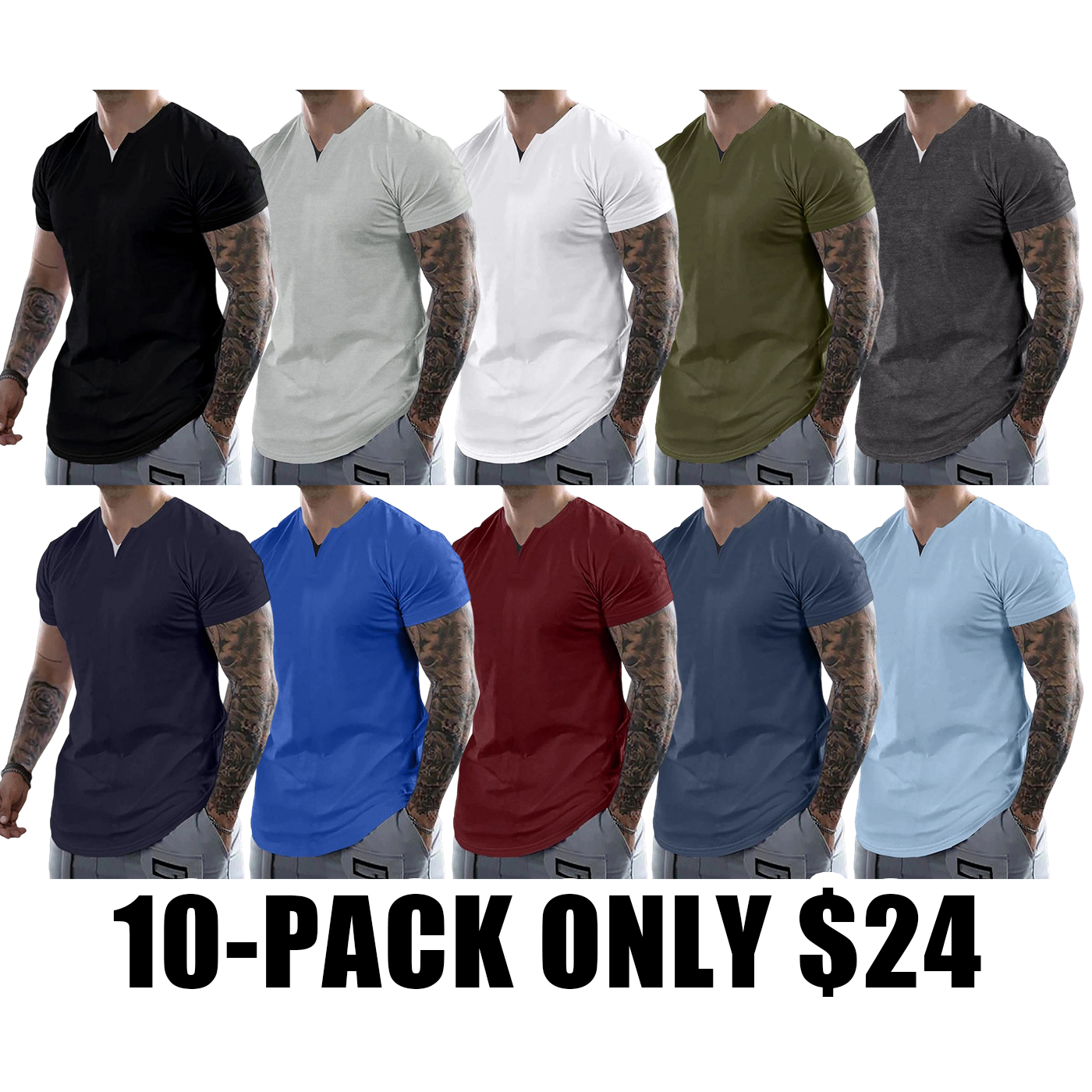 Men's Slim Fit V-Neck Muscle Tee - 2025 Summer Athletic Fashion