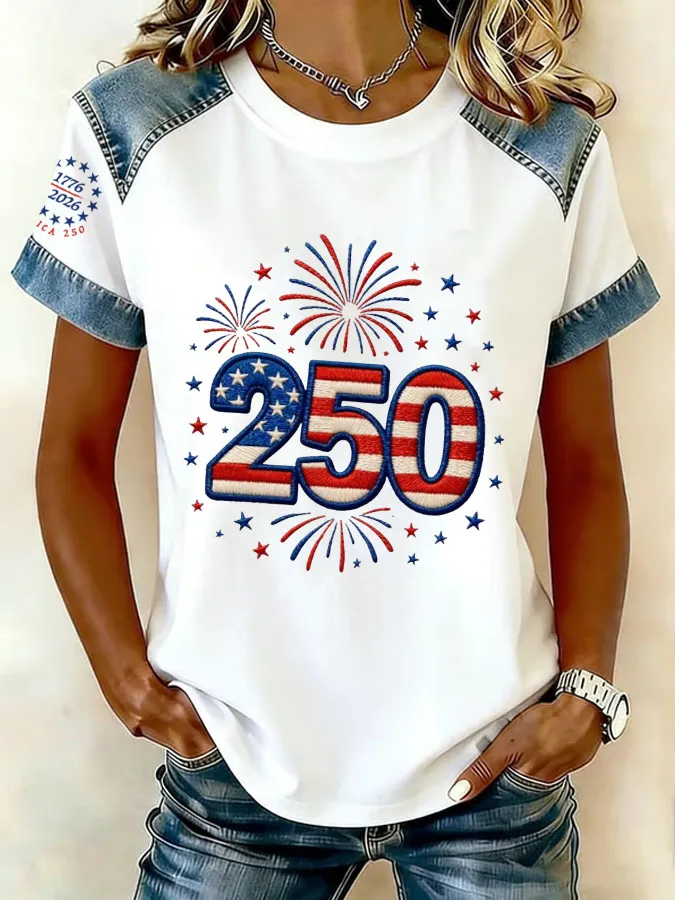 Women'S Independence Day 250Th Anniversary Printed Round Neck T-Shirt