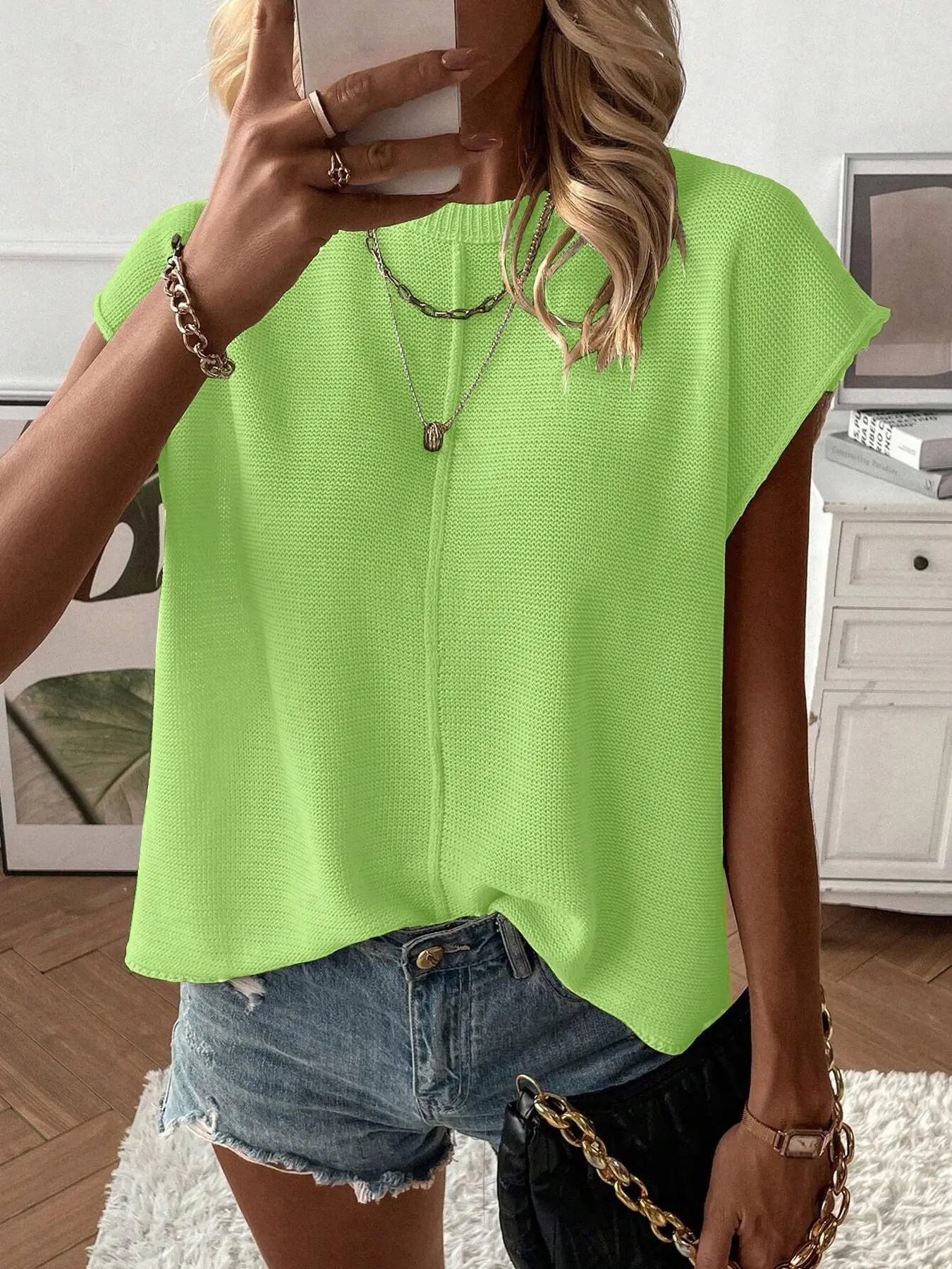 Women's Solid Color Round Neck Sweater Vest - Casual Lightweight Knit Top for Summer Daily Wear