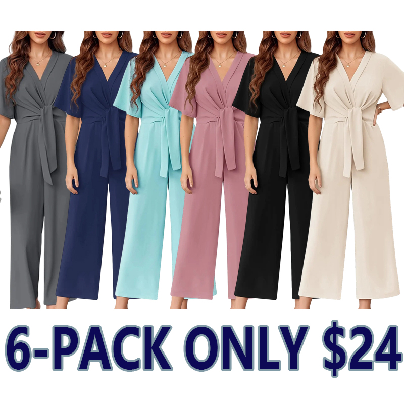 Women's Minimalist Wide-Leg Tie-Front Jumpsuit