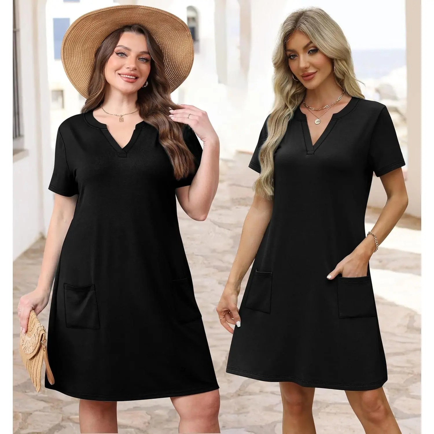 Women's V-Neck Short Sleeve Summer Dress
