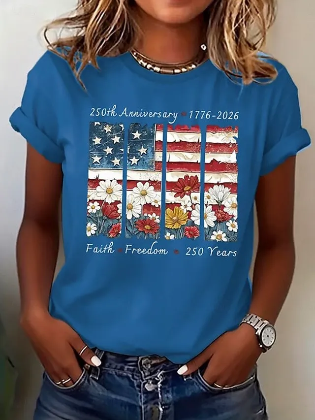 Vintage America Flag Crew Neck Short Sleeve T-shirt
