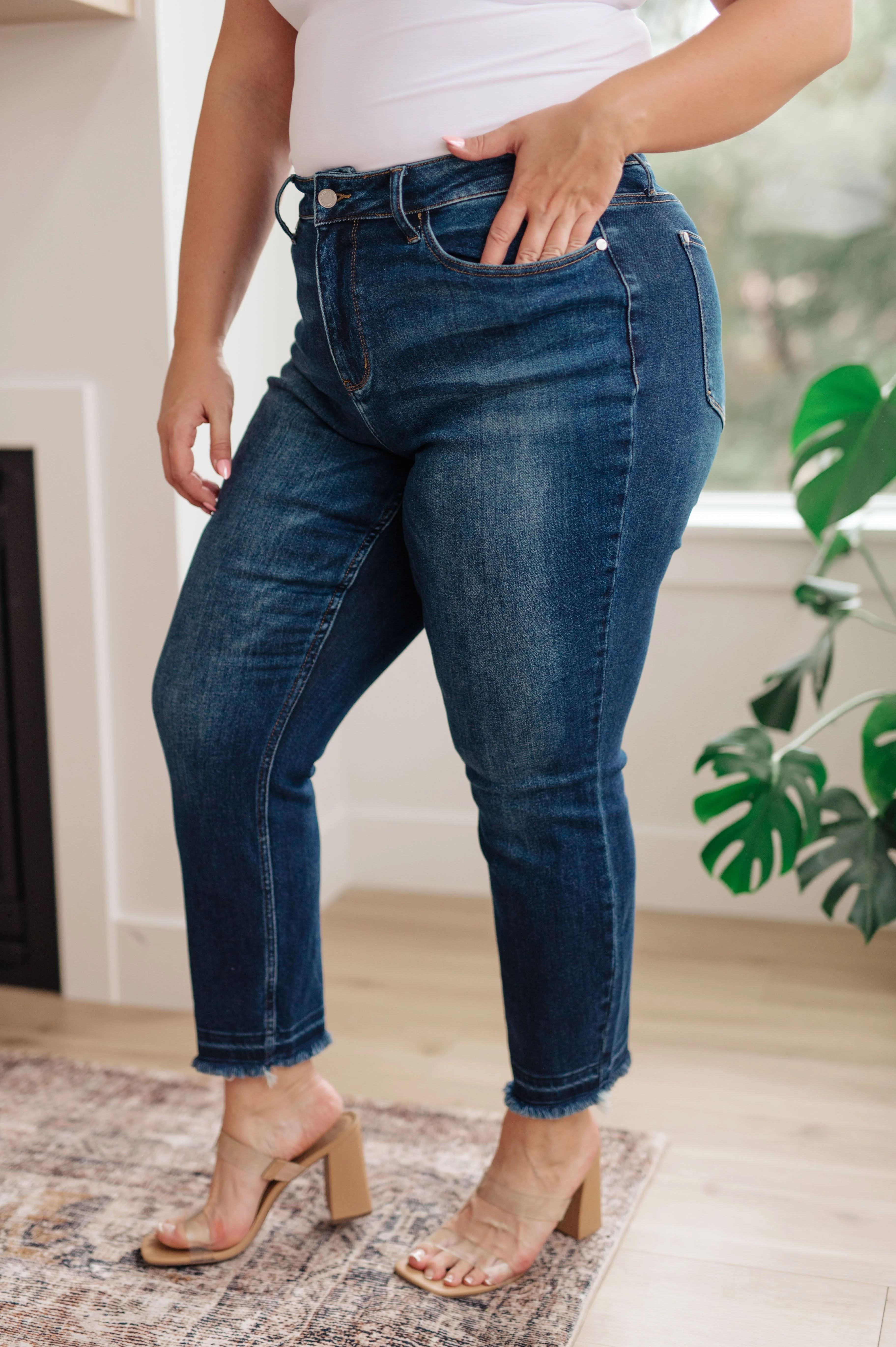 Blue Phillipa High Rise Release Hem Slim Jeans