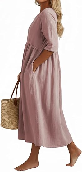 Breezy Cotton-Linen Pocket Dress for Women