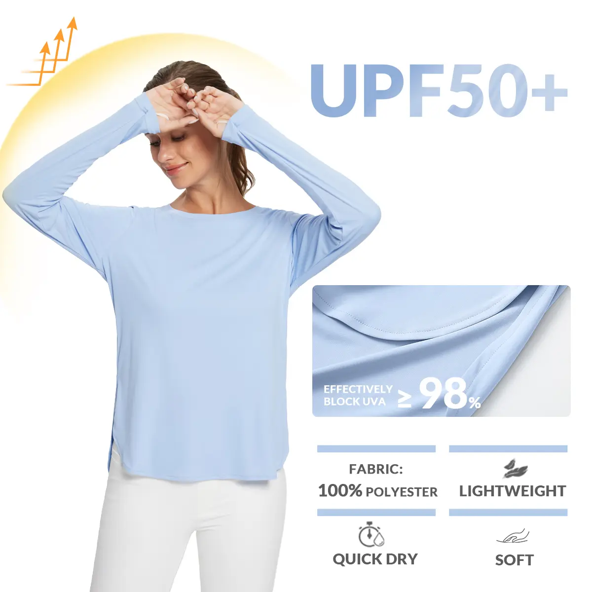 Women's Sun Shirts UPF 50+ Long Sleeve Hiking Tops Lightweight Quick Dry UV Protection Outdoor Clothing Workout Rash Guard Hiking Fishing Beach