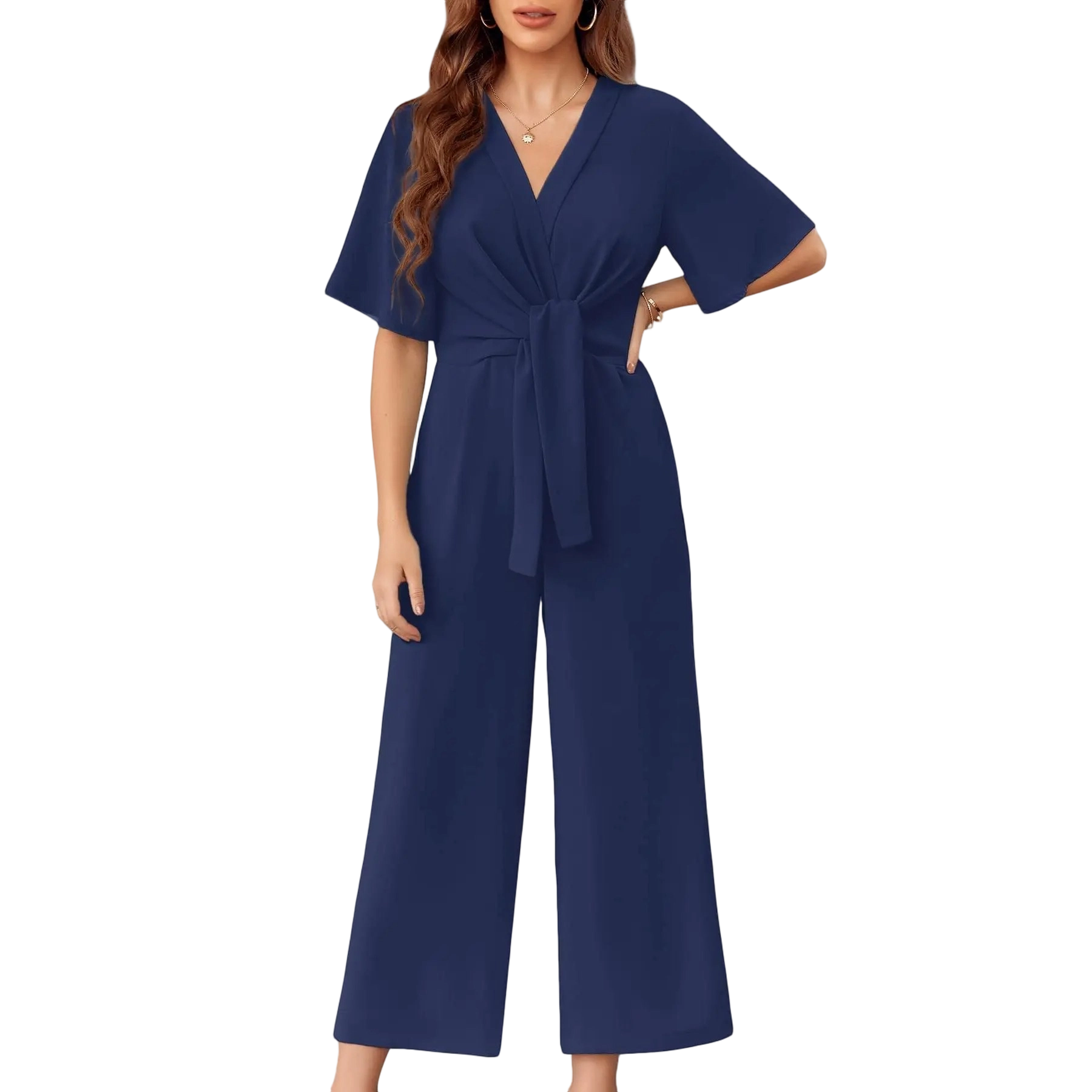 Women's Minimalist Wide-Leg Tie-Front Jumpsuit