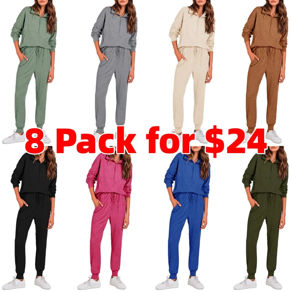Women's 2-Piece Sweatpants Set Long Sleeve Half Zip Pullover Sweatshirt & Joggers Pants