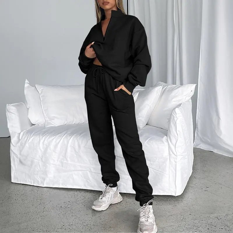 Women 2 Piece Outfits Sweatsuit Oversized Half Zip Pullover Long Sleeve Sweatshirt Jogger Pants Set with Pockets Outdoorfun