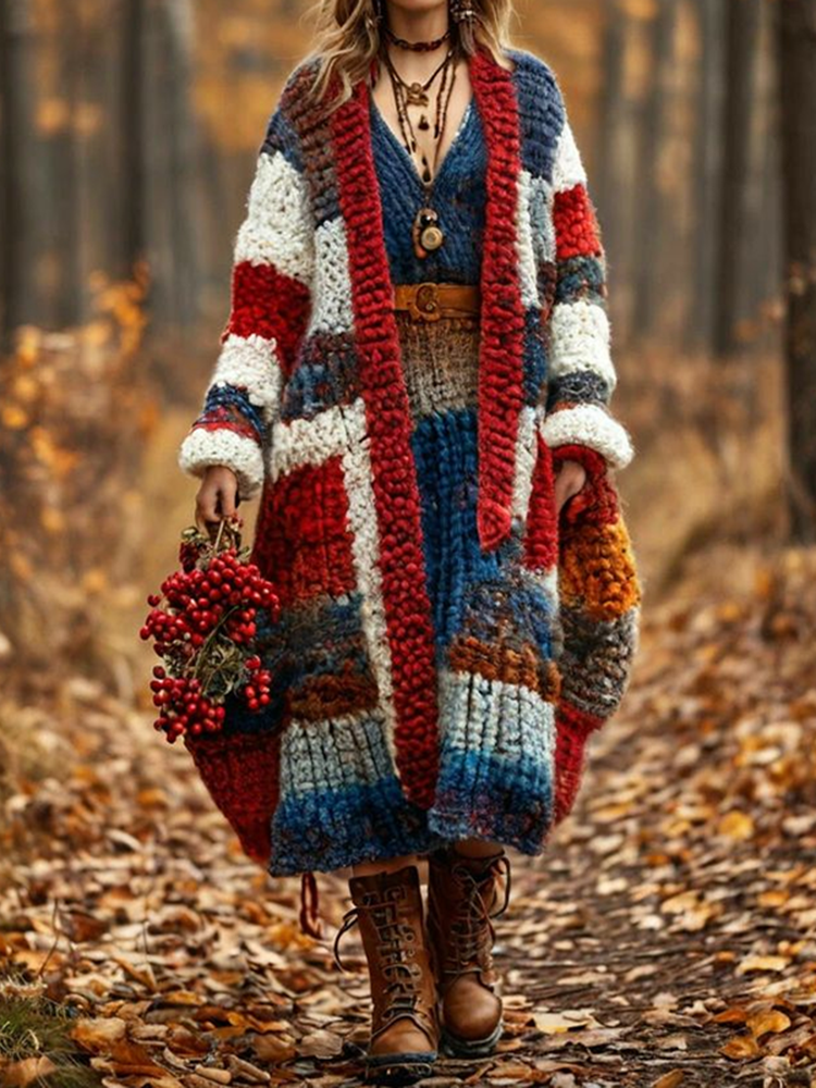 Women's  Patchwork Pattern Print Cardigan 7279