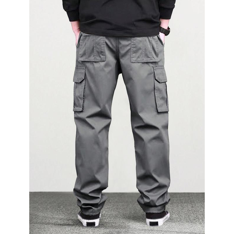 Men's Loose Solid Pocket Drawstring Waist Cargo Pants