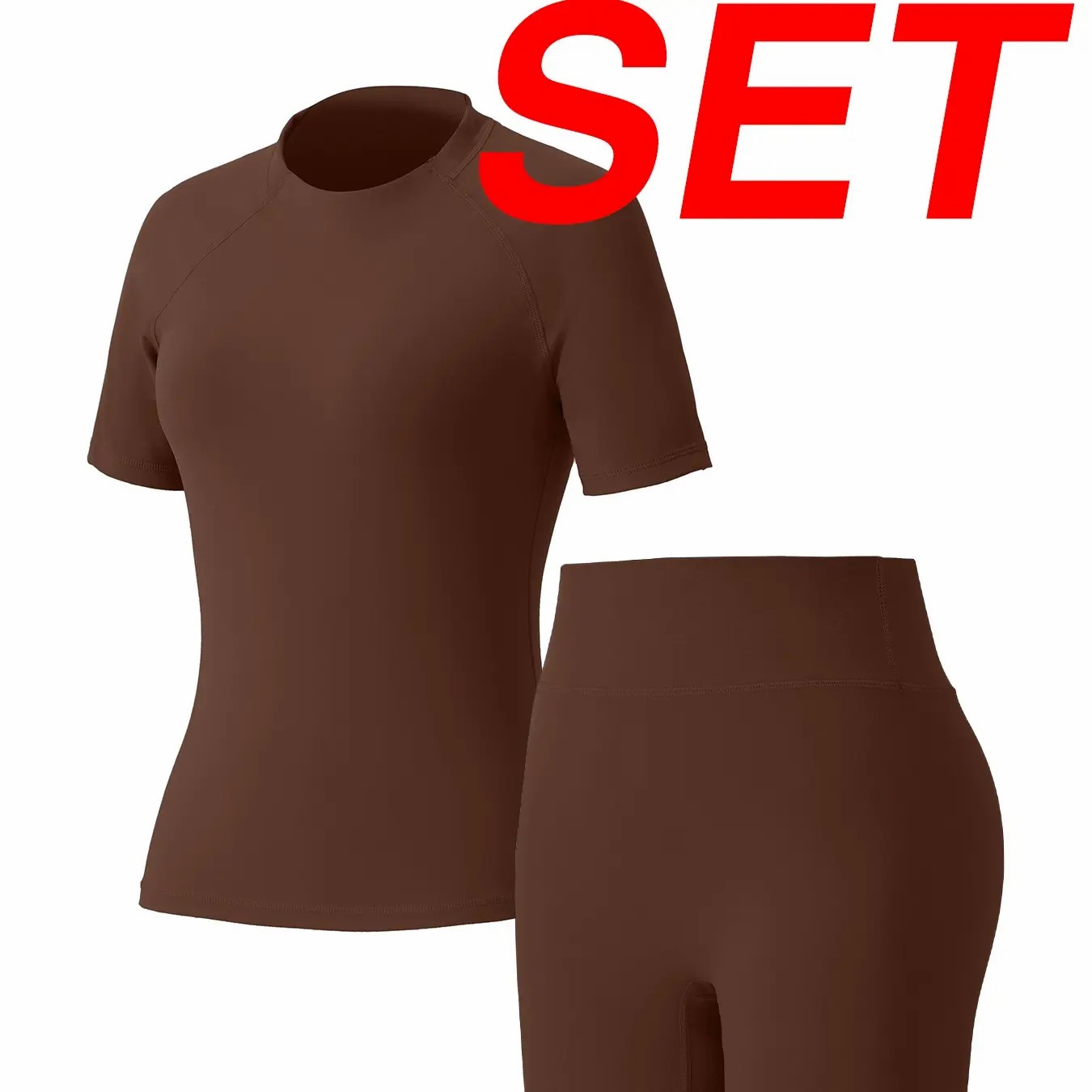 Women's Tracksuit Set - No Seamless Shorts & Raglan Sleeves Tee with Flat Tummy Effect & Glute-Lifting Fit