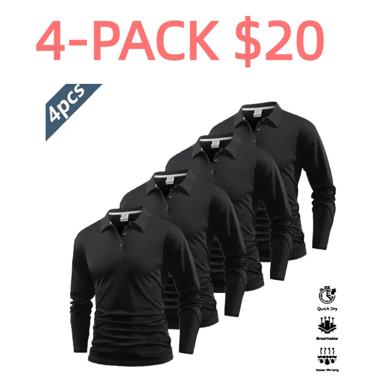 Men's 4-Piece Long-Sleeve Polo Shirt Set