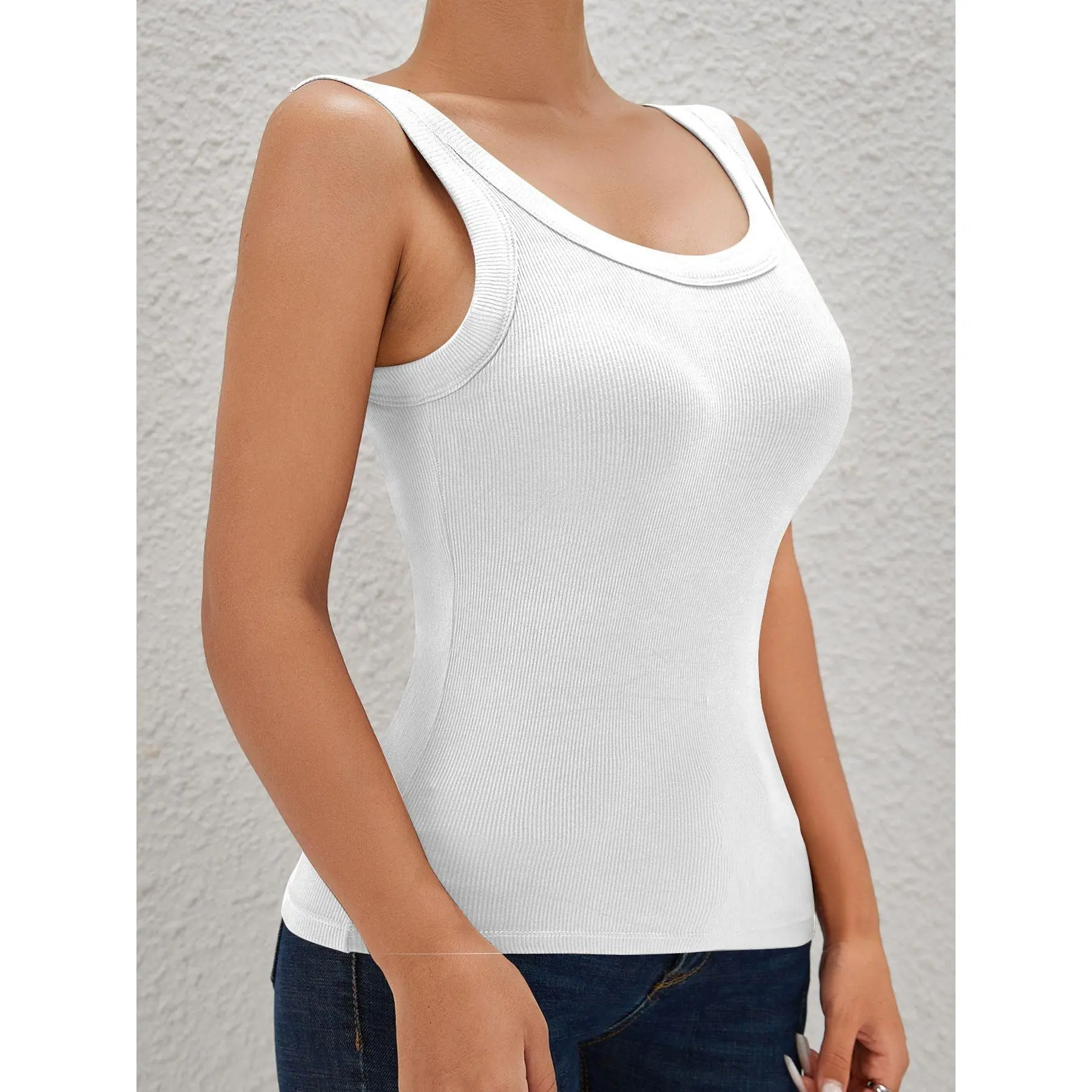 Ribbed Workout Tank Tops for Women with Built in Bra Tight Racerback Scoop Sports Tank Neck Athletic Top for Summer And All Seasons