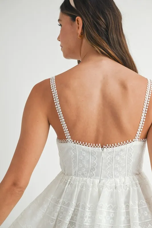 Eyelet Lace Babydoll Mini Cami Dress