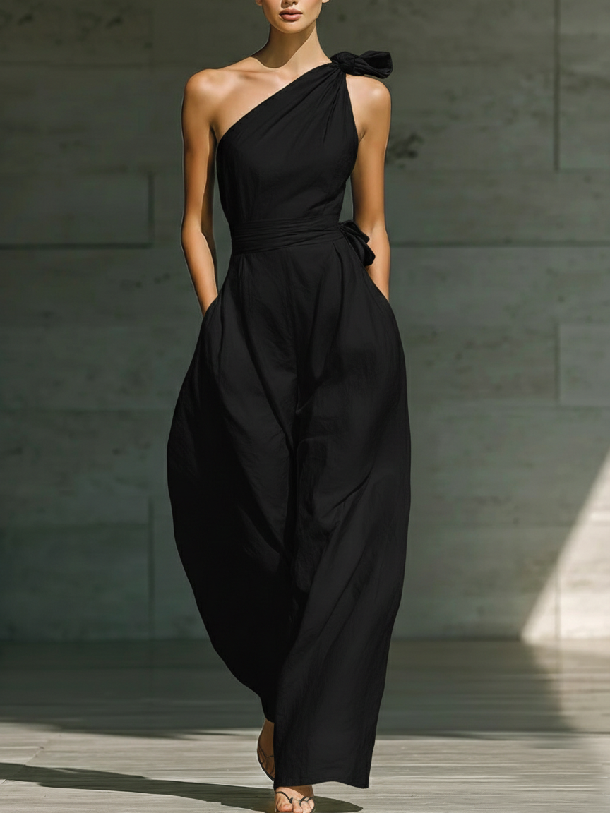 Elegant Off-the-shoulder Loose Linen Jumpsuit