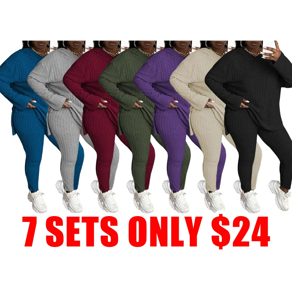Plus Size Women’s Ribbed Hoodie & Pants Set – Cozy Casual Fall & Winter Outfit