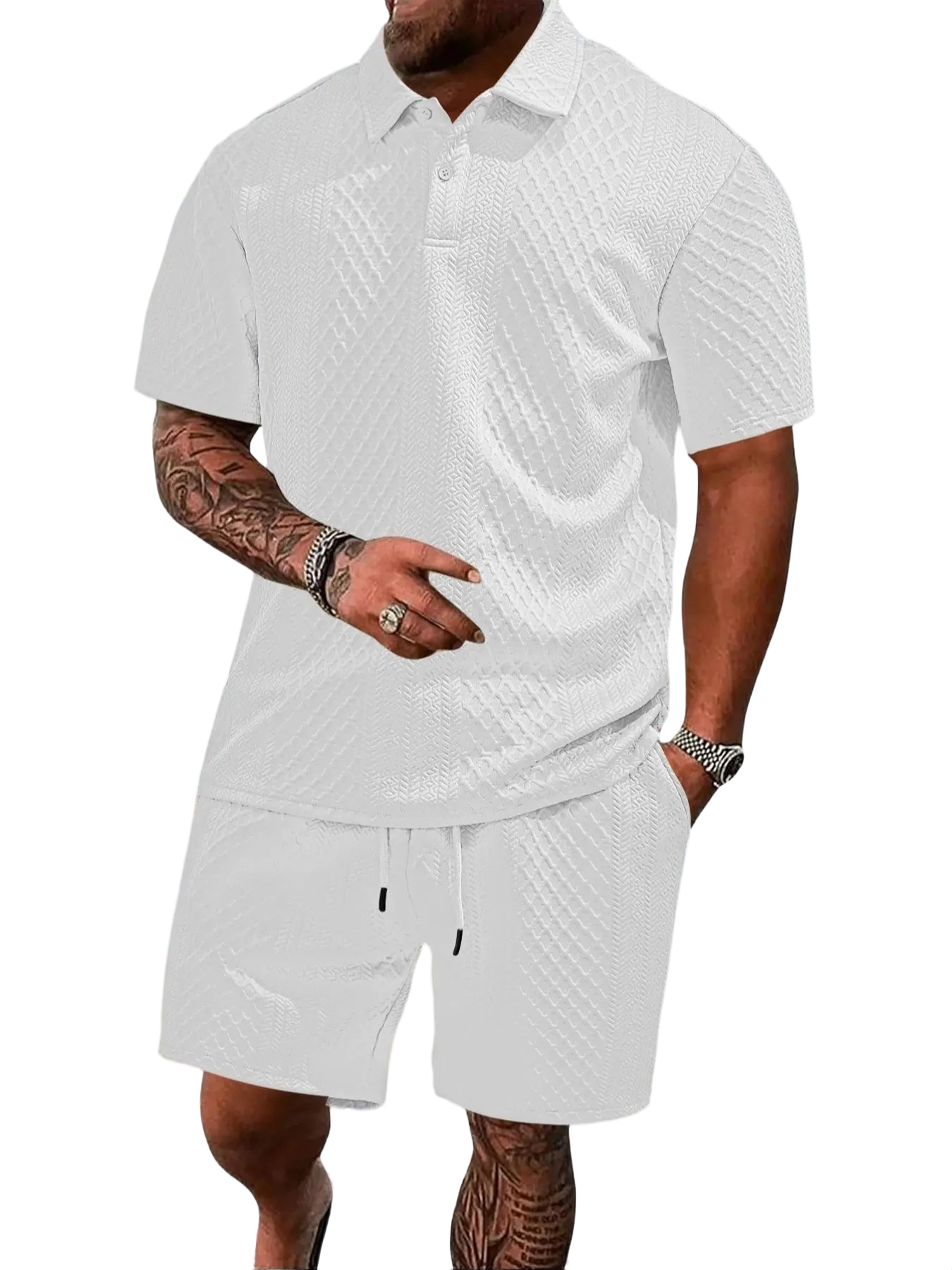 Men’s Polo Shirt & Drawstring Shorts Set – Breathable Casual 2-Piece Outfit