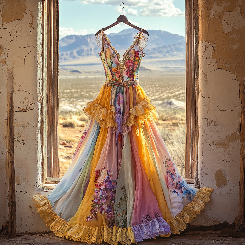 Windowsill Summer Romantic Lace Ruffle Maxi Dress 66de