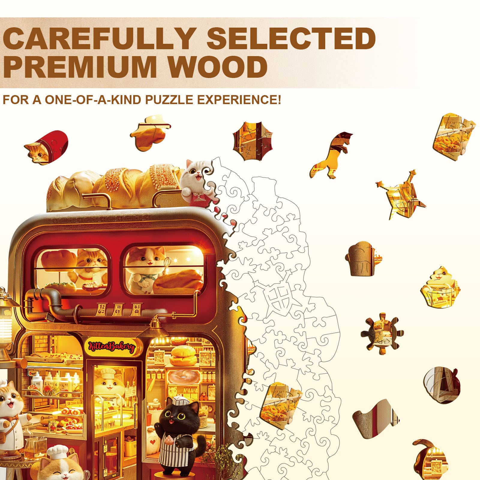 Kitten Bakery Wooden Jigsaw Puzzle