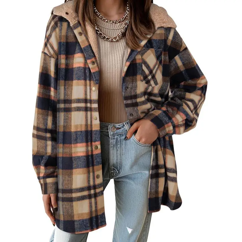 Women's Flannel Hooded Plaid 2025 Shacket