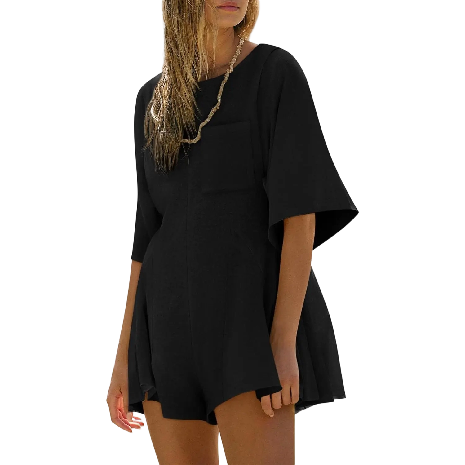 Women Spring Outfits Summer Casual Short Sleeve Crew Neck Loose Jumpsuits with Pocket