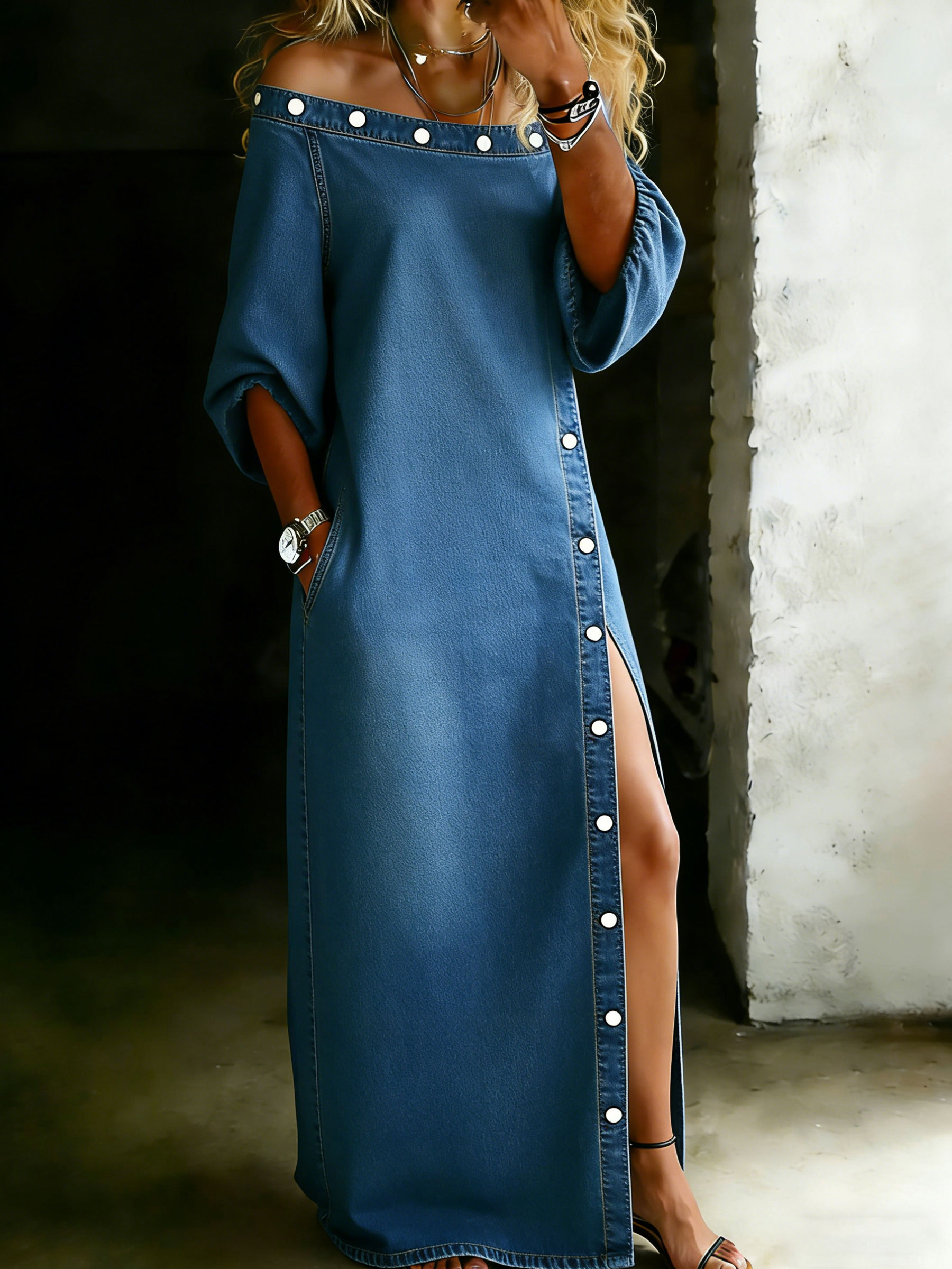 Women's Casual Stylish Off-shoulder Denim Loose Dress