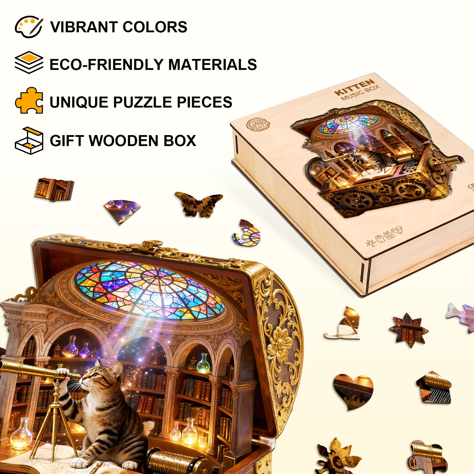 Kitten Music Box Wooden Jigsaw Puzzle