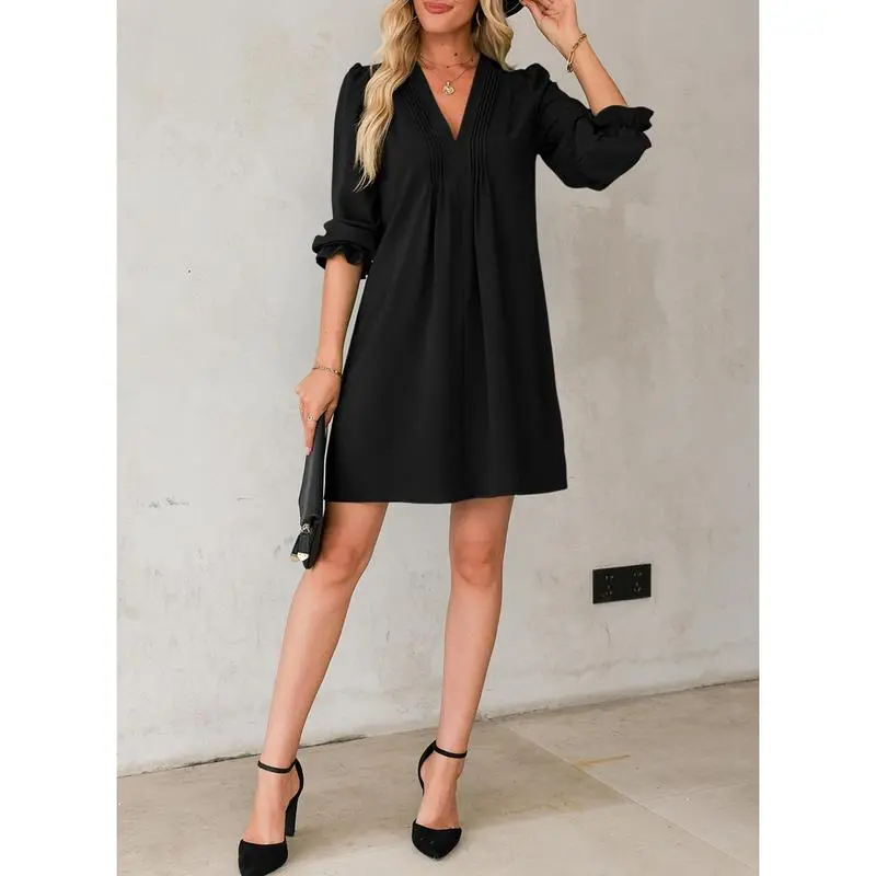 Womens Casual Dress A-Line Ruffle Sleeve V Neck Midi Dress