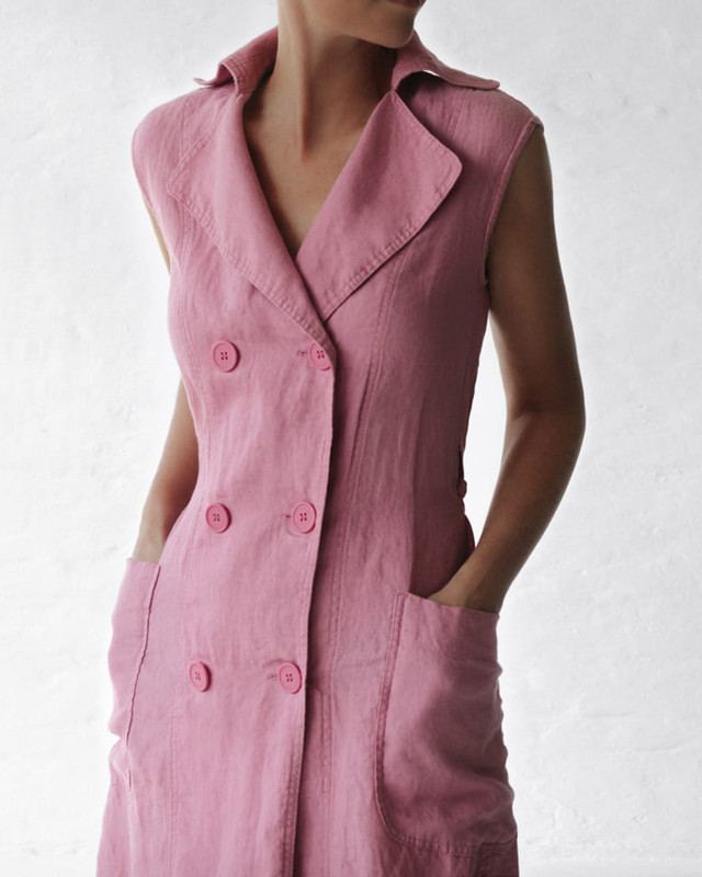 Summer Cotton and Linen Sleeveless Button Dress 3158