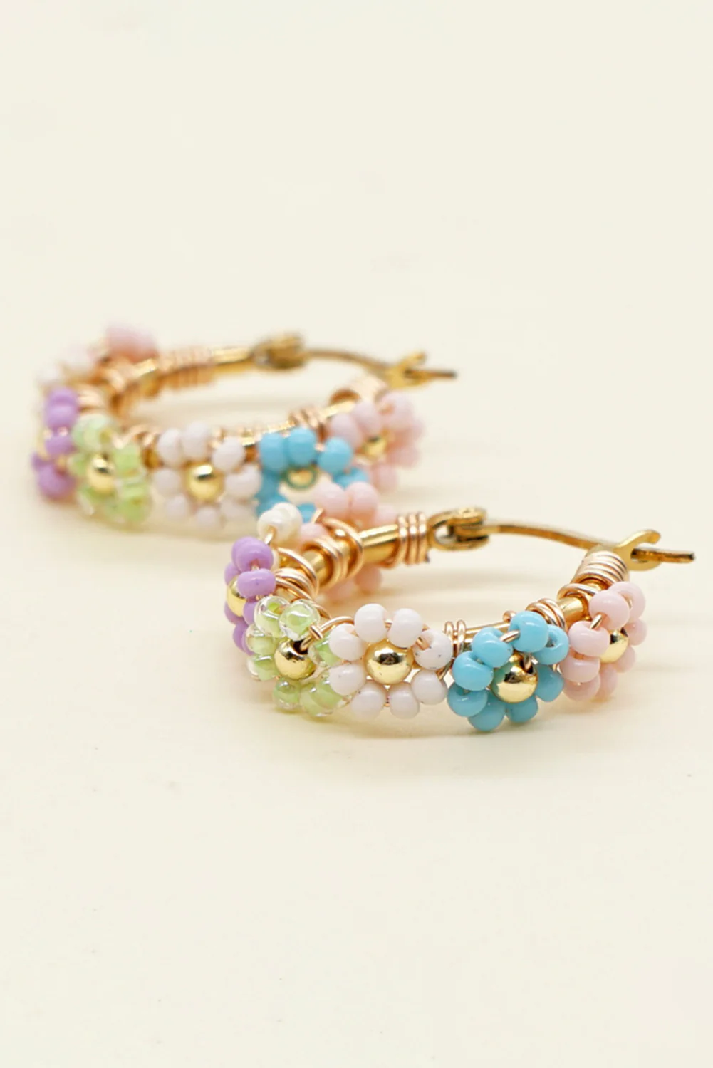 Gold Beaded Flower Hoop Alloy Earrings