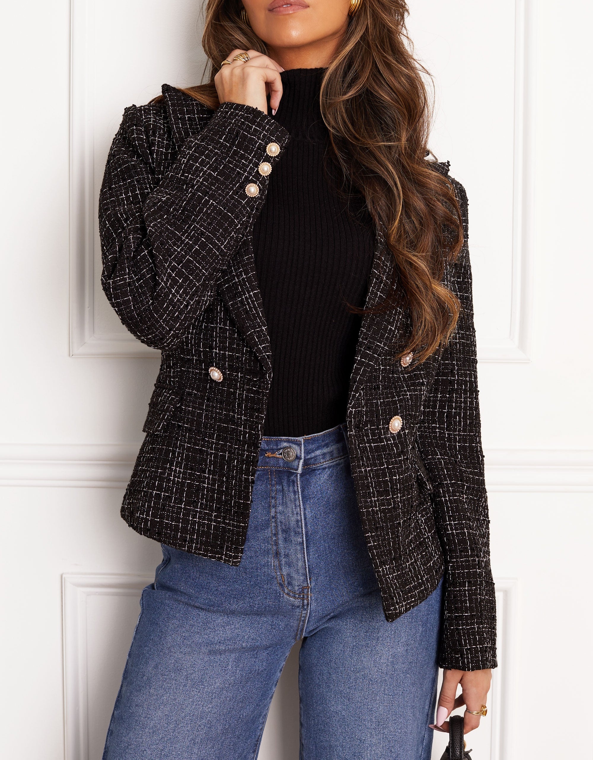 Classic Black Tweed Blazer