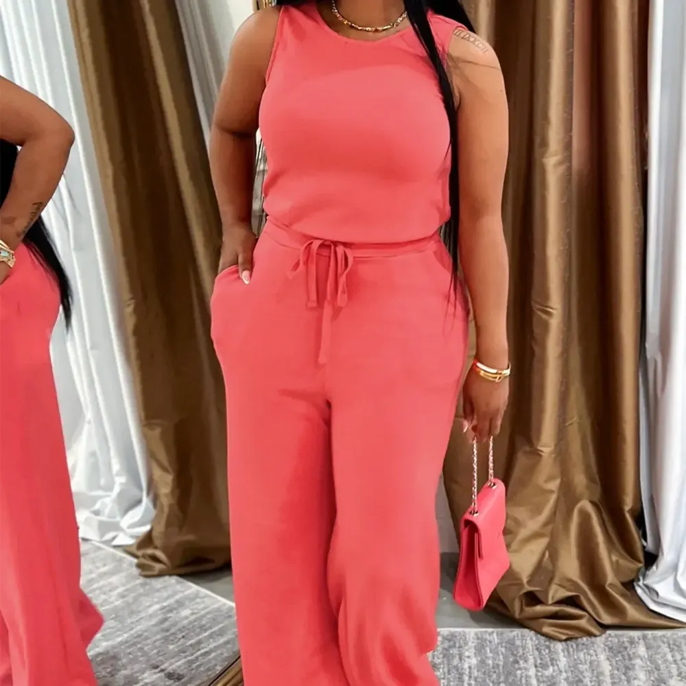 Women’s Spring/Summer Two-Piece Lounge Set with Pockets, Snatched & Comfy Sleeveless Top