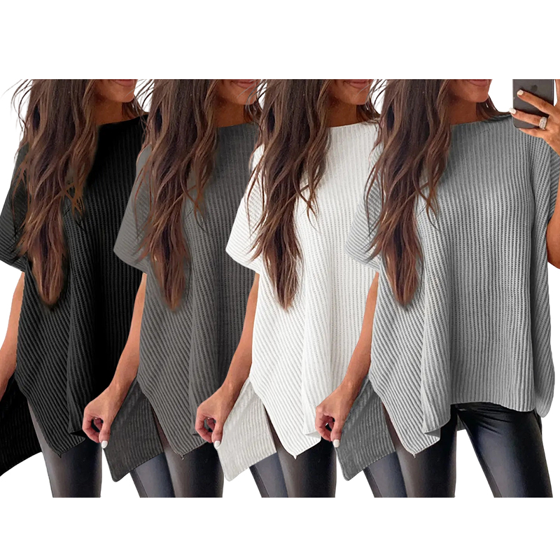 Women's Oversized Ribbed Short Sleeve Knit Top