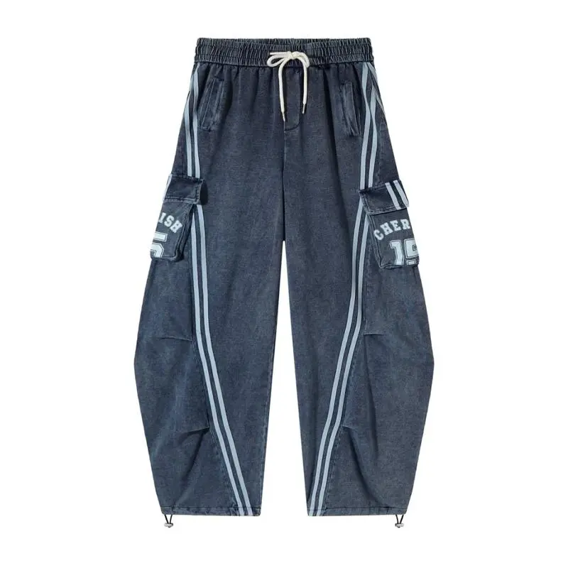 Women’s Loose Wide-Leg Cargo Pants with Elastic Waist & Drawstring