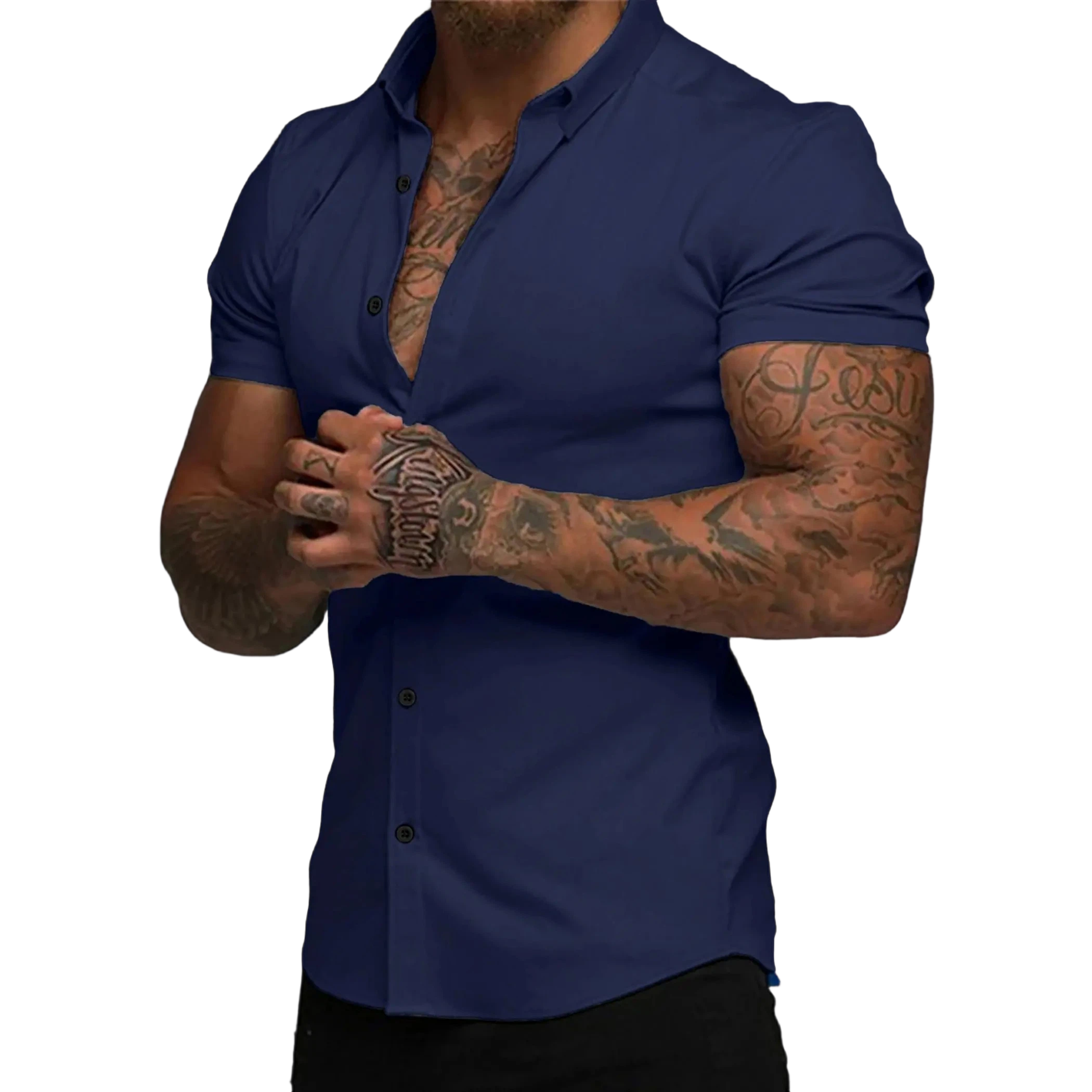 Mens Muscle Fit Dress Shirts Casual Button Down Shirt Short Sleeve Wrinkle-Free Shirts