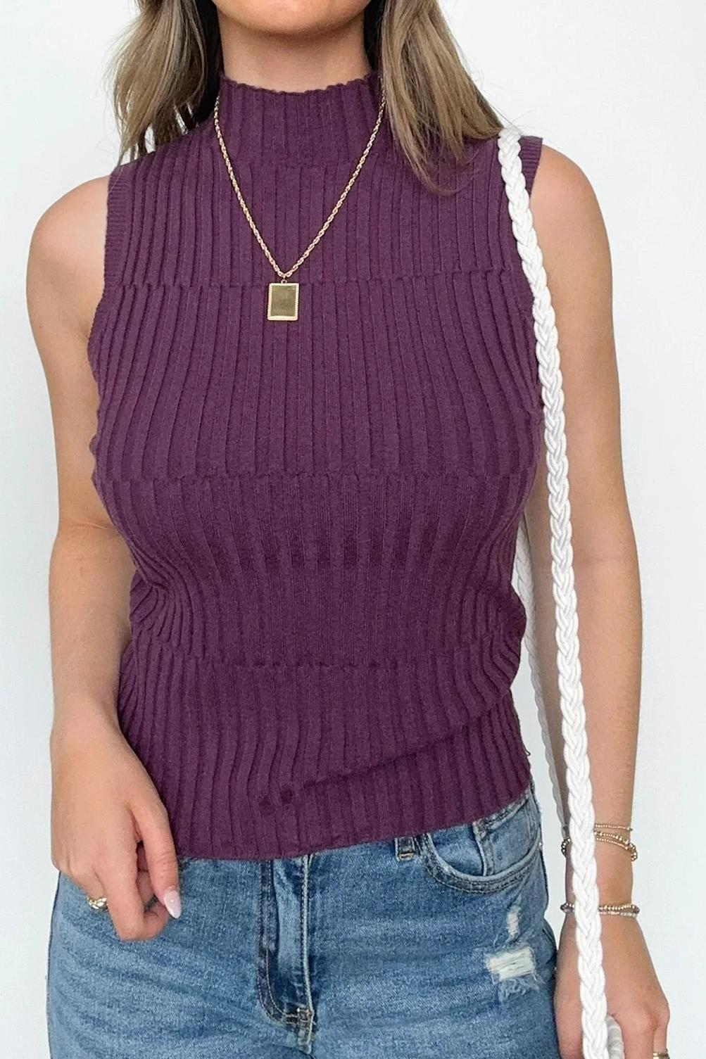 Ribbed Mockneck Sleeveless Sweater