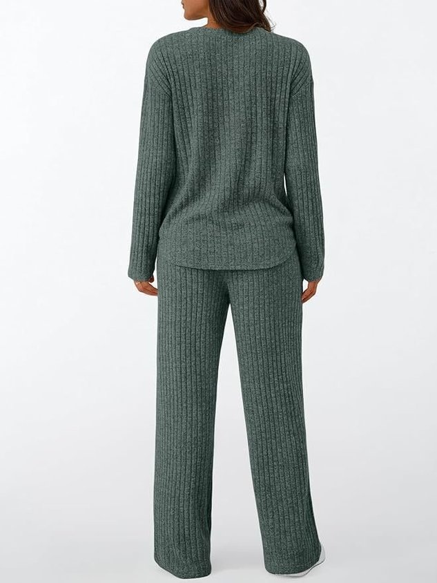 Cotton Plain Casual Two-Piece Set