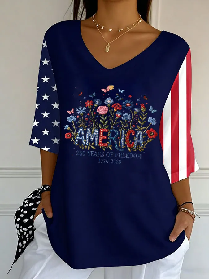 Women'S Independence Day 250Th Anniversary Printed Short Sleeves